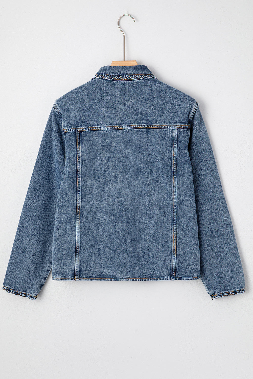 Sail Blue Scallop Trim Collar Pocket Button Up Denim Jacket