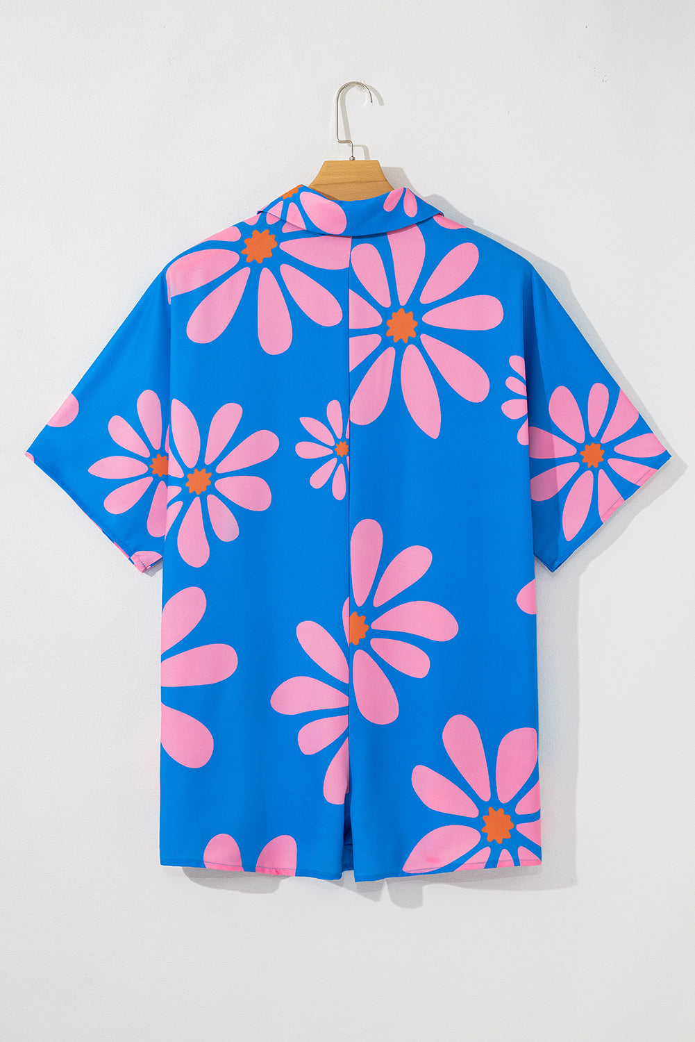 Blue Summer Flower Print Shirt Collar Loose Romper - The Fair Lady Shop