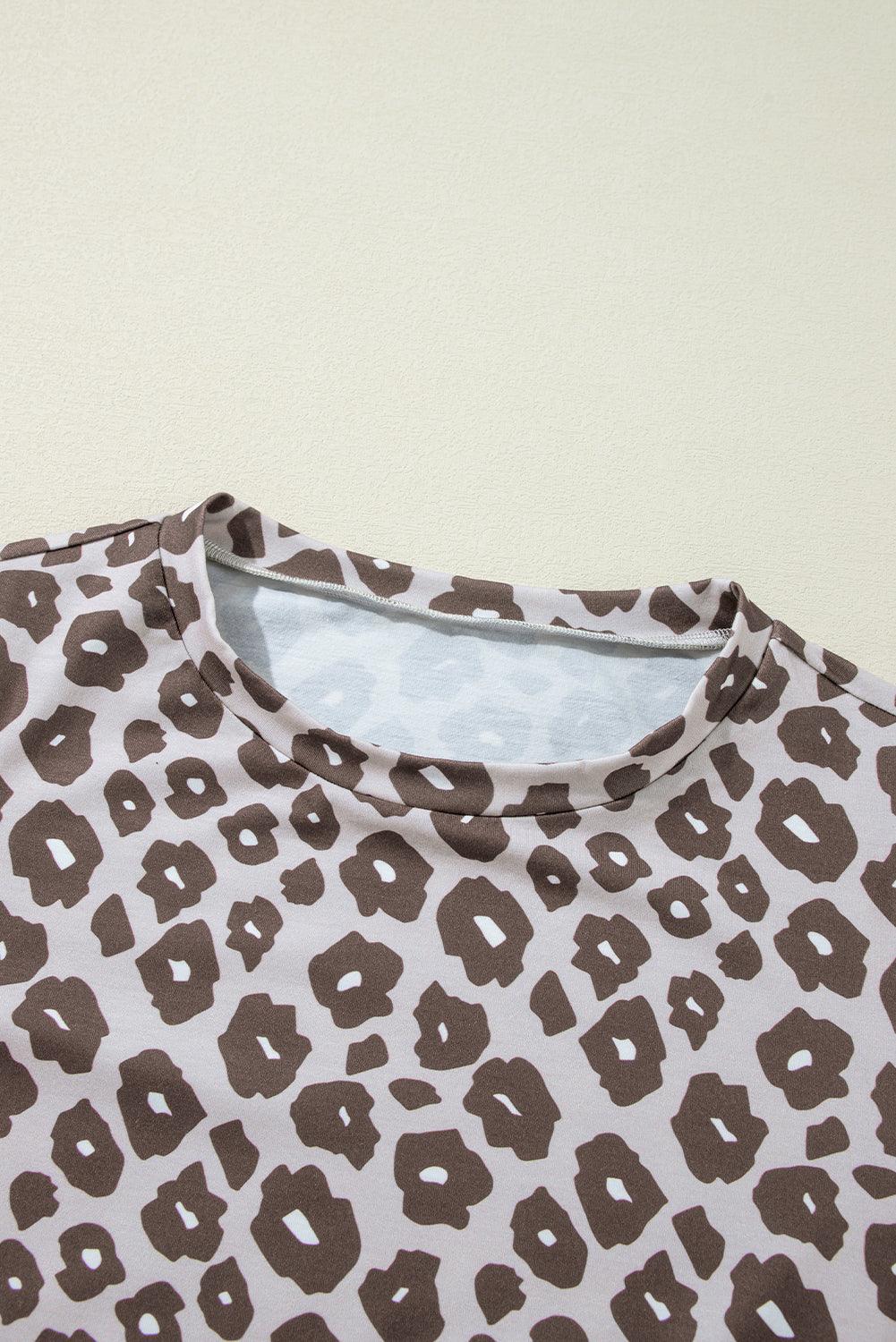 Khaki Leopard Striped Color Block Long Sleeve Top - The Fair Lady Shop