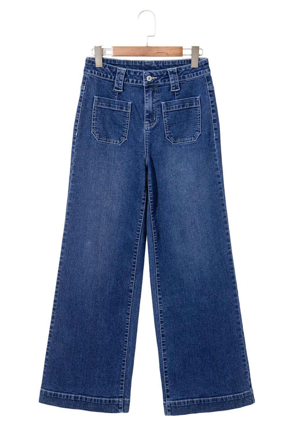 Sail Blue Wide Leg Pocketed High Waist Jeans - The Fair Lady Shop