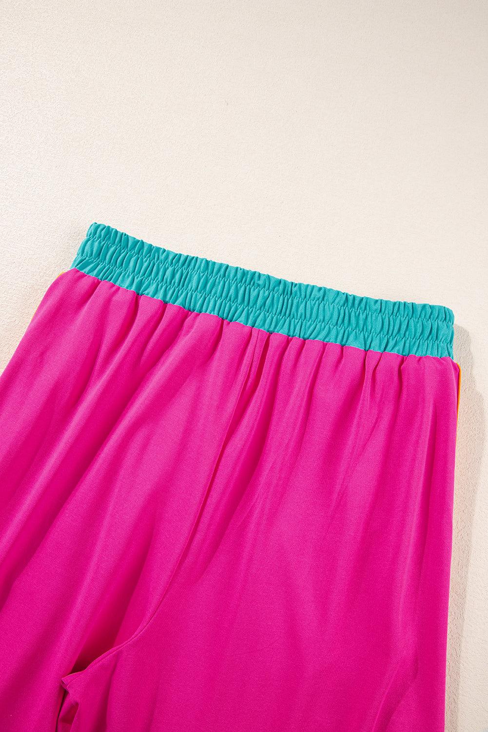 Chestnut Colorblock Cap Sleeve Tee and Wide Leg Pants Set - The Fair Lady Shop