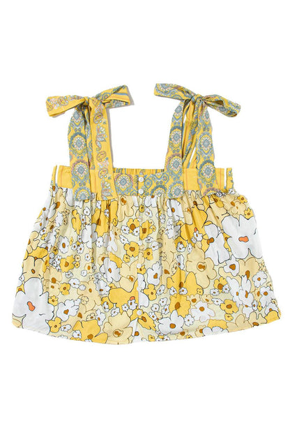 Yellow Floral Patchwork Boho Knot Straps Top - The Fair Lady Shop