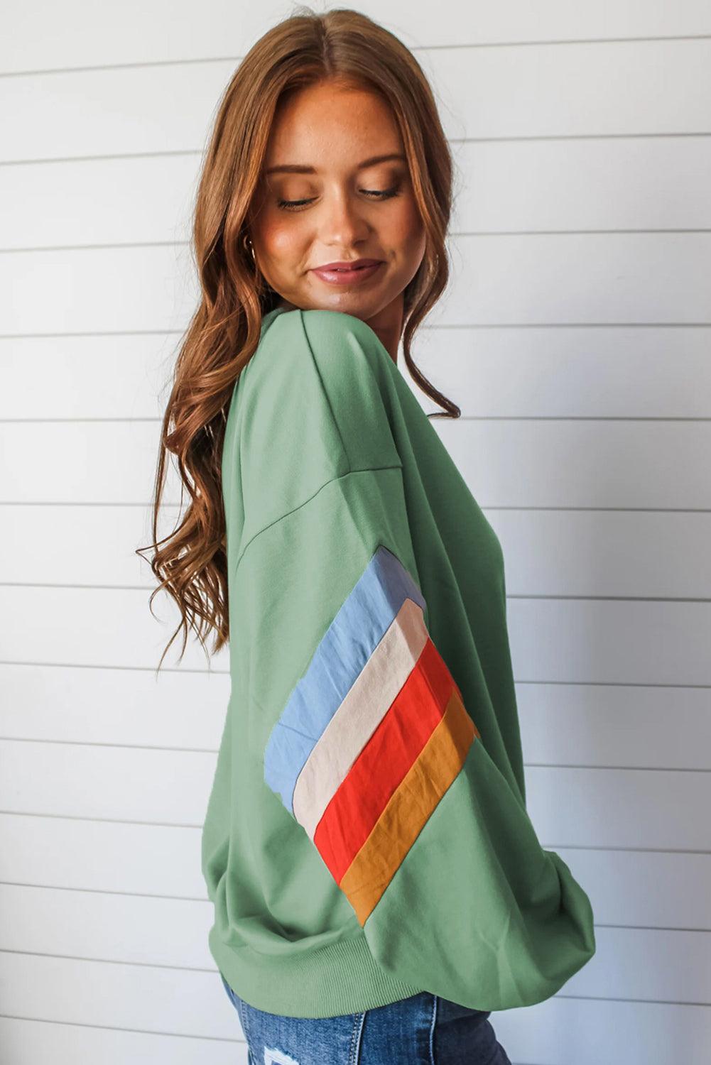 Moonlight Jade Patchwork Drop Sleeve Loose Sweatshirt - The Fair Lady Shop