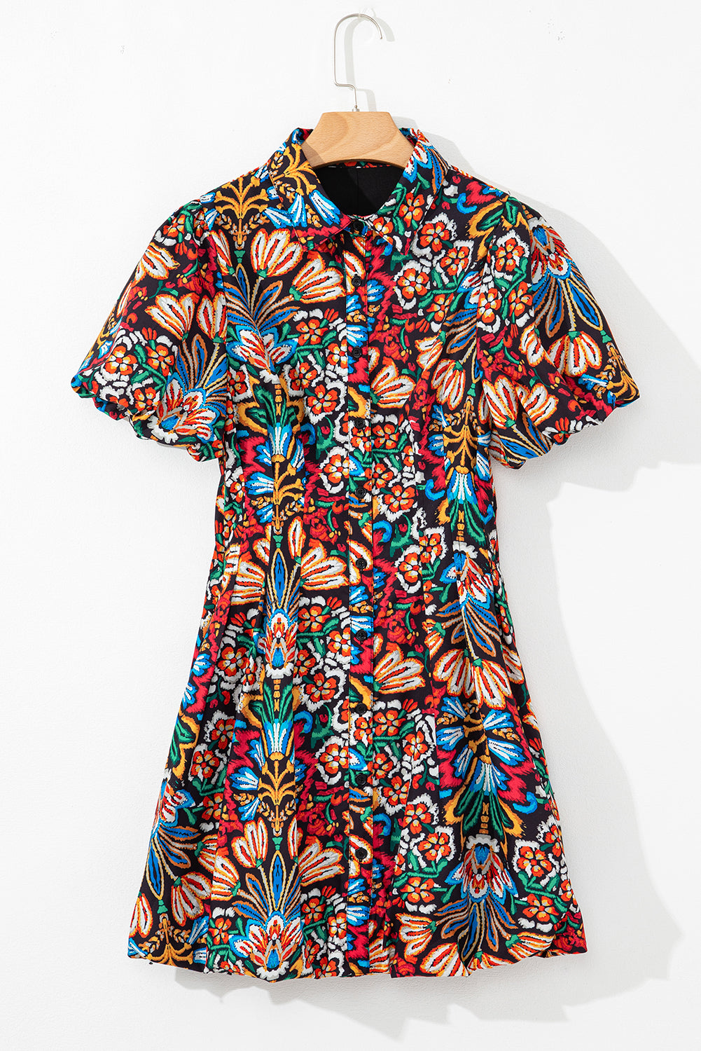 Multicolour Bohemian Floral Bubble Sleeve Dress - The Fair Lady Shop