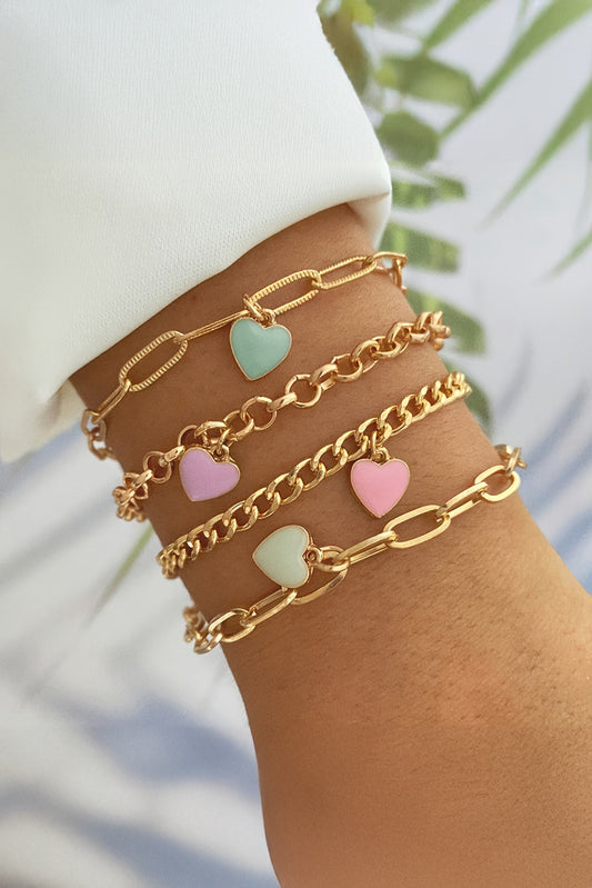 Gold Valentines Heart Multi Layer Adjustable Chain Bracelet - The Fair Lady Shop