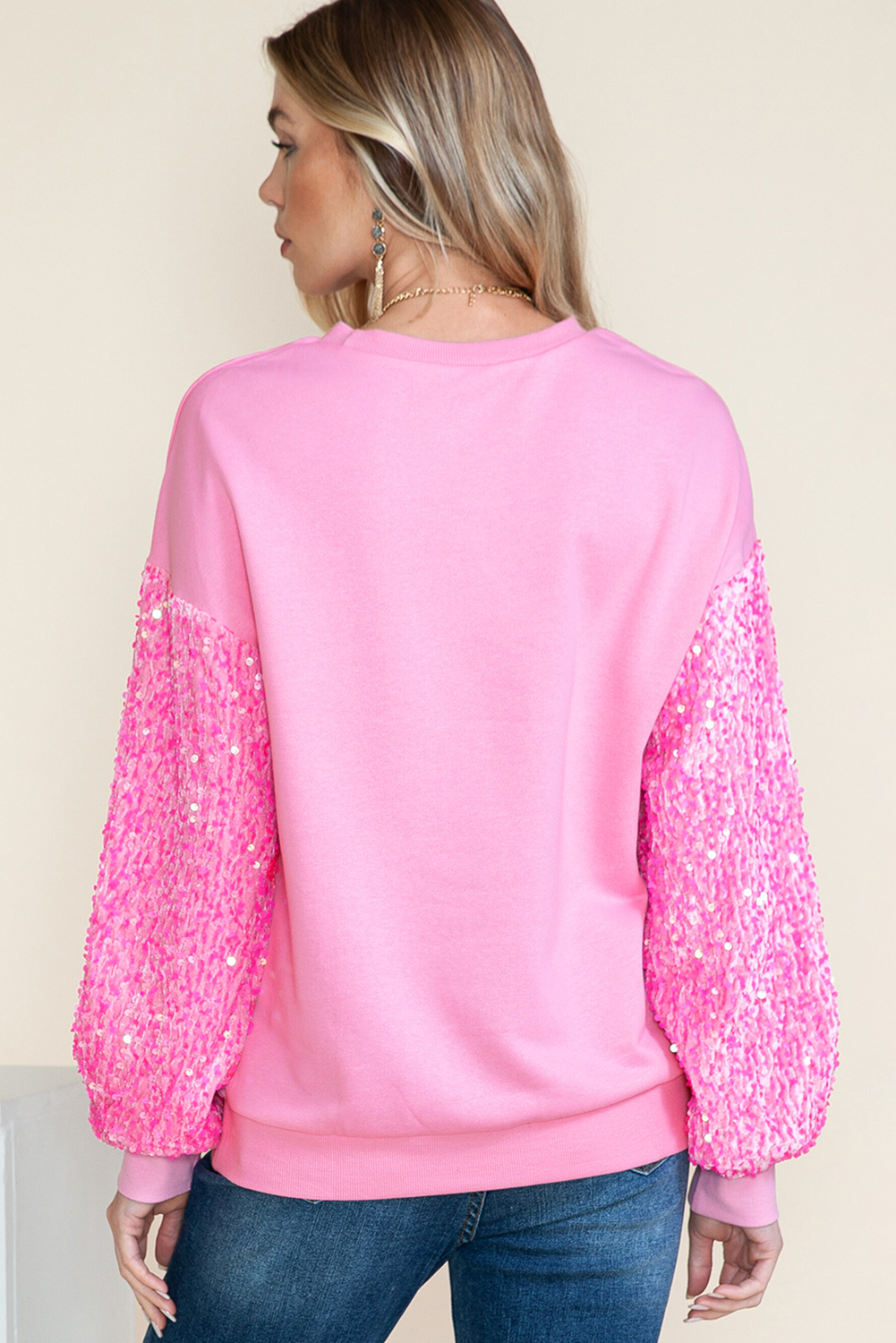 Pink Leopard Heart Graphic Sequin Patchwork Long Sleeve Valentines Top - The Fair Lady Shop