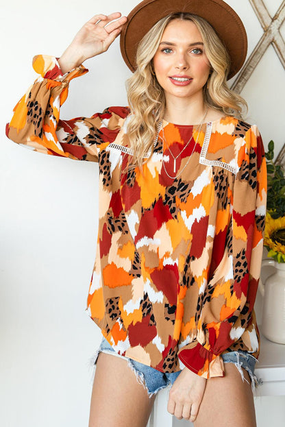 Multicolor Abstract Print Boho Ruffle Puff Sleeve Blouse - The Fair Lady Shop