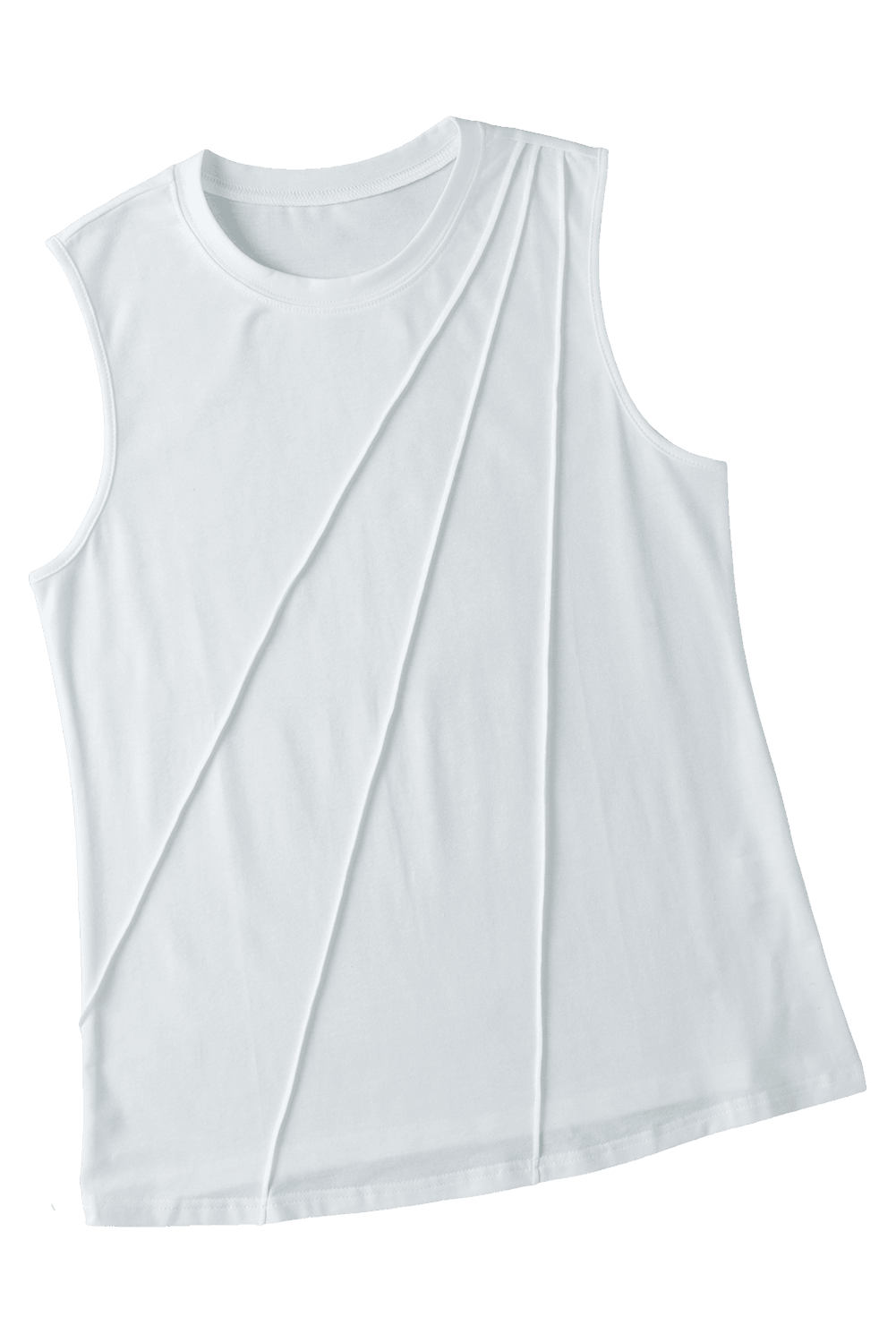 White Solid Color Crew Neck Pleated Tank Top - The Fair Lady Shop