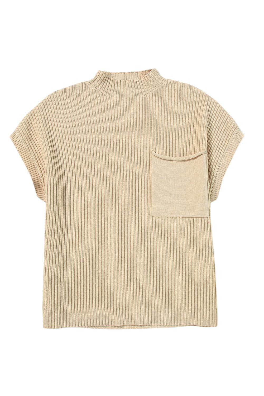 Green Patch Pocket Ribbed Knit Short Sleeve Sweater - The Fair Lady Shop