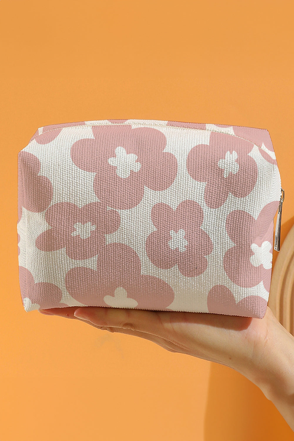 White Flowers Print Zipper Canvas Cosmetic Bag - The Fair Lady Shop