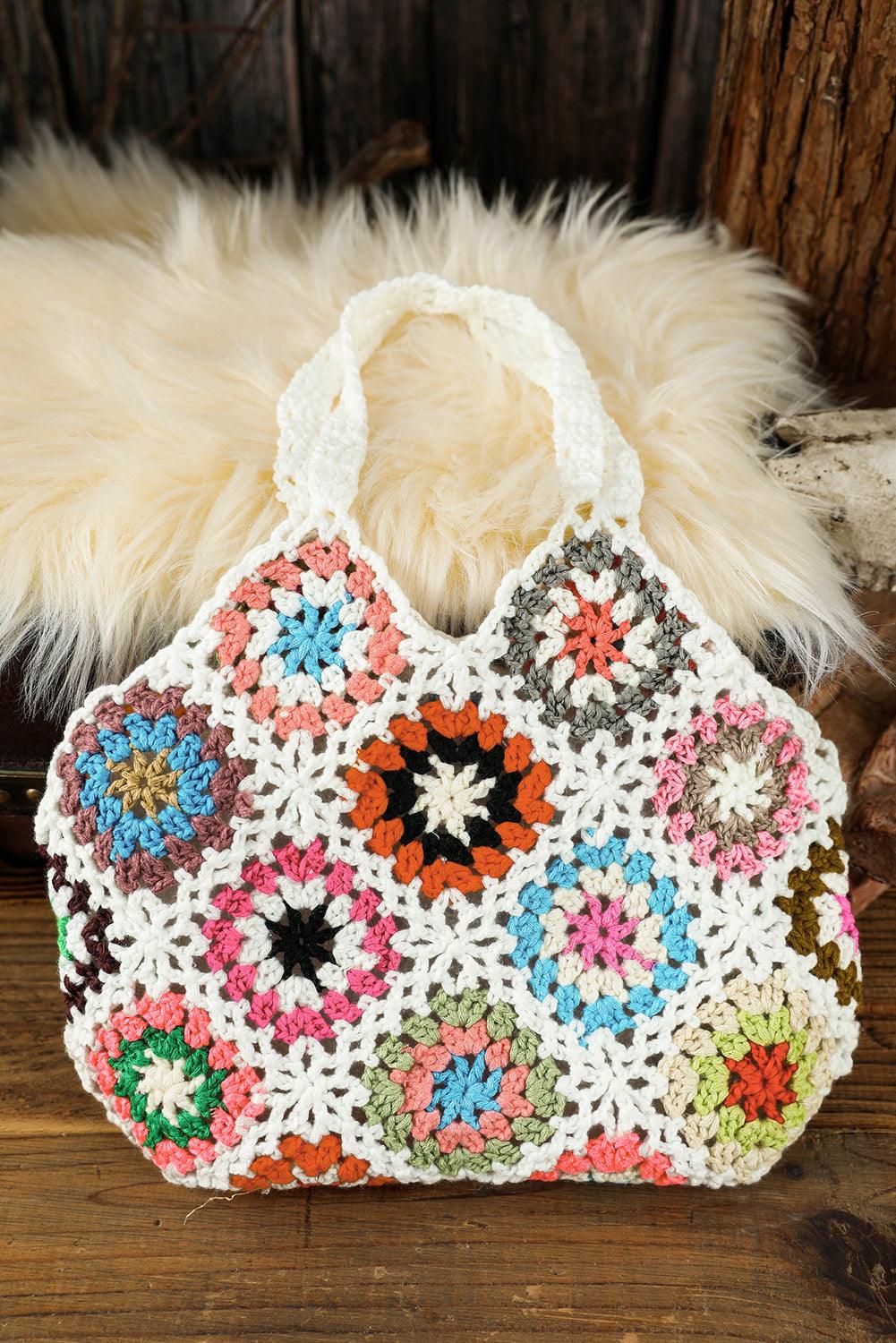 White Boho Floral Crochet Retro Hollowed Tote Bag - The Fair Lady Shop
