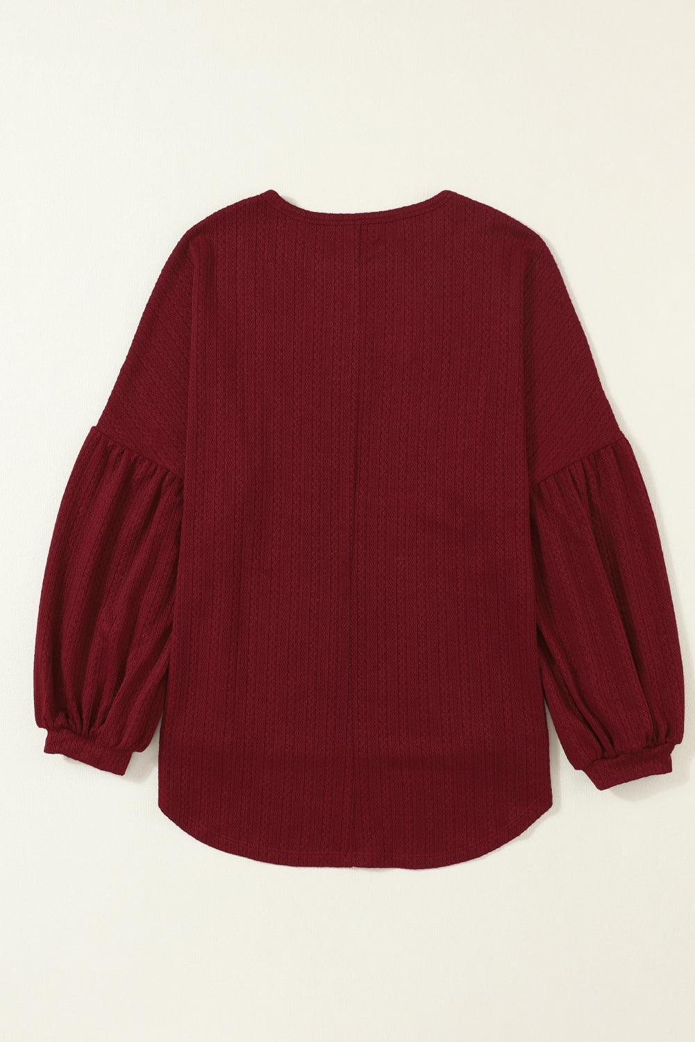 Ruby Solid Color Textured Lantern Sleeve Top - The Fair Lady Shop