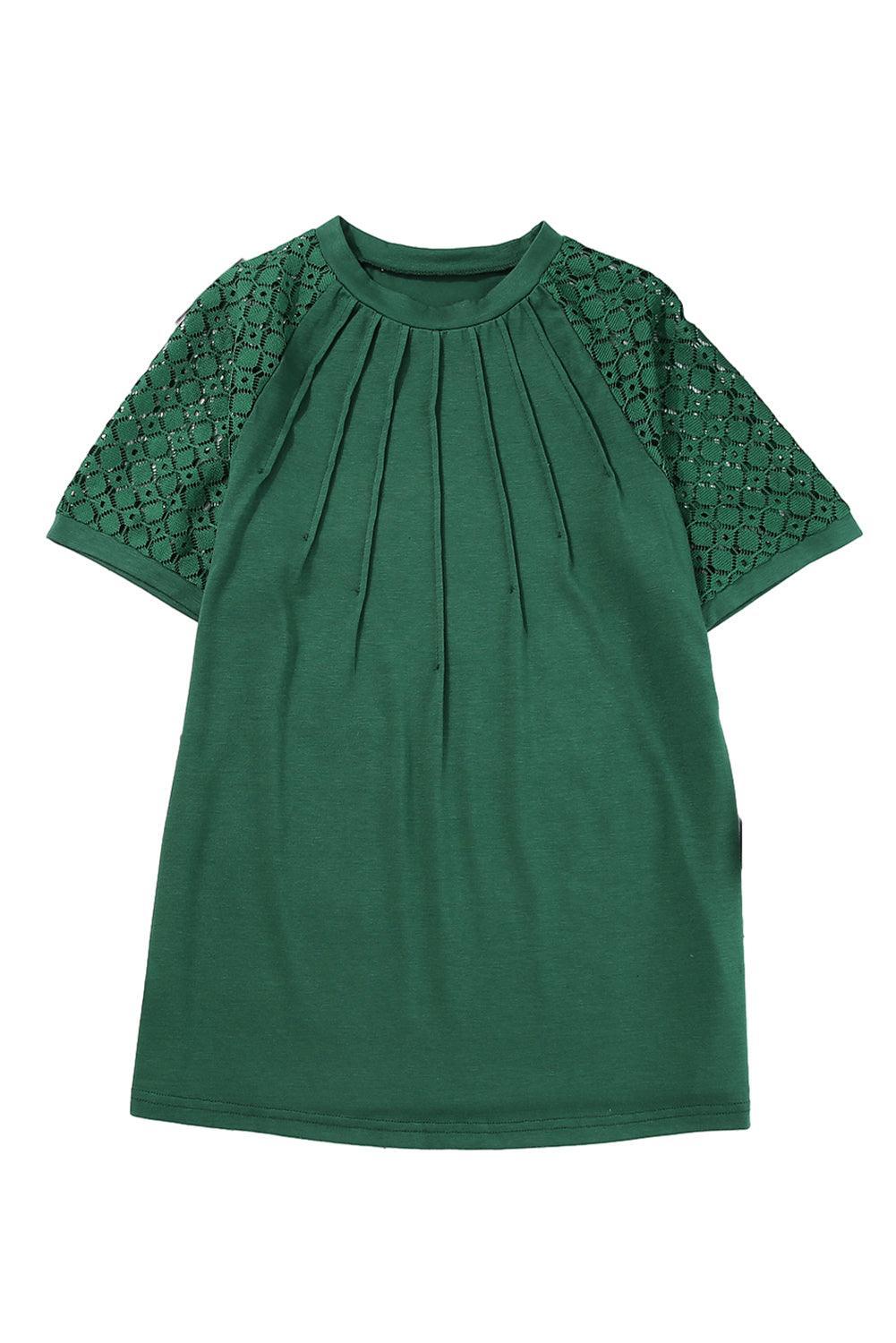 Pale Khaki Seamed Detail Contrast Lace Raglan Sleeve Tee - The Fair Lady Shop