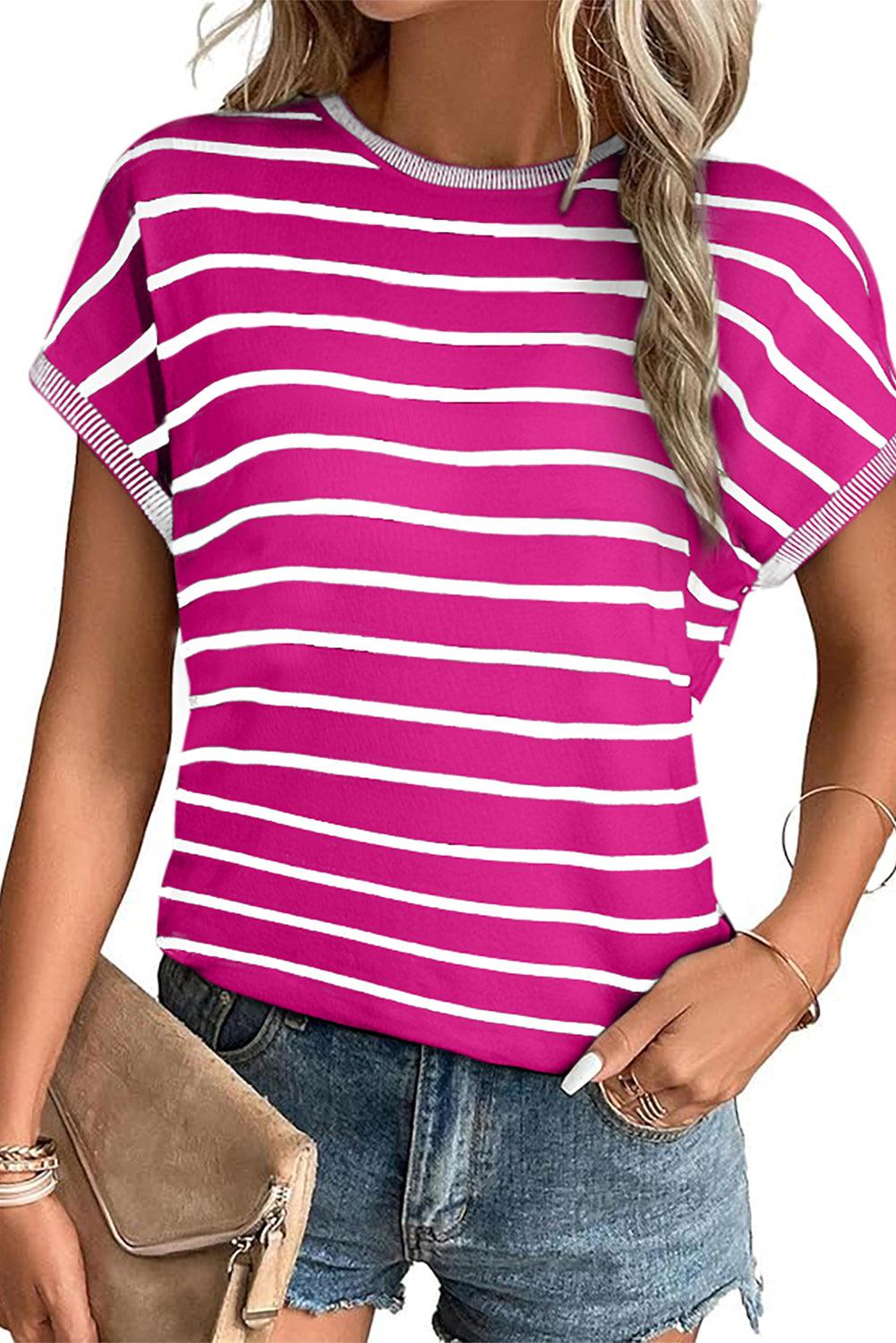 Khaki Stripe Knitted Dolman T Shirt - The Fair Lady Shop