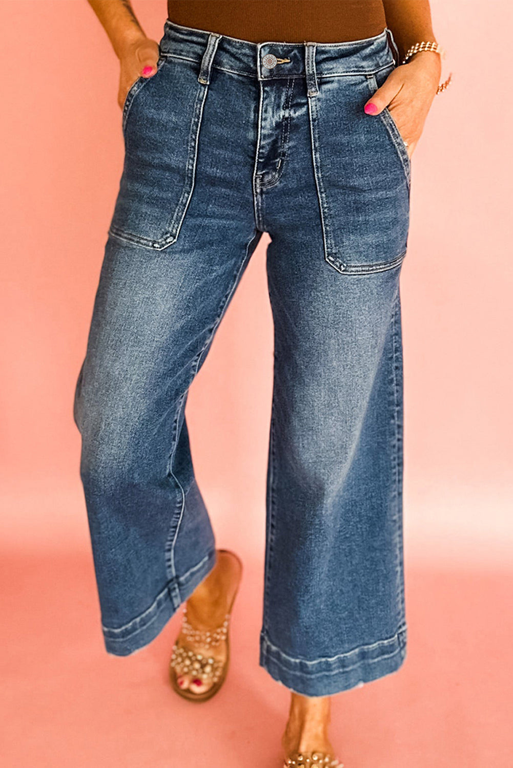 Ashleigh Blue Cropped High Rise Wide Leg Jeans - The Fair Lady Shop