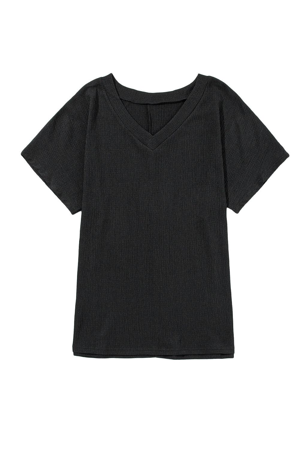 Blue Plain Crinkled V Neck Flounce Sleeve T Shirt - The Fair Lady Shop