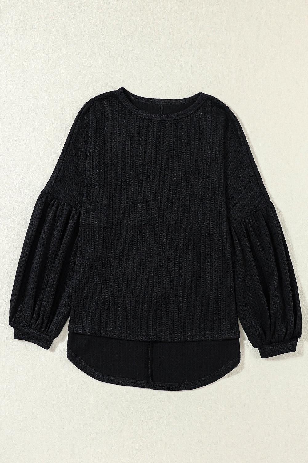 Ruby Solid Color Textured Lantern Sleeve Top - The Fair Lady Shop