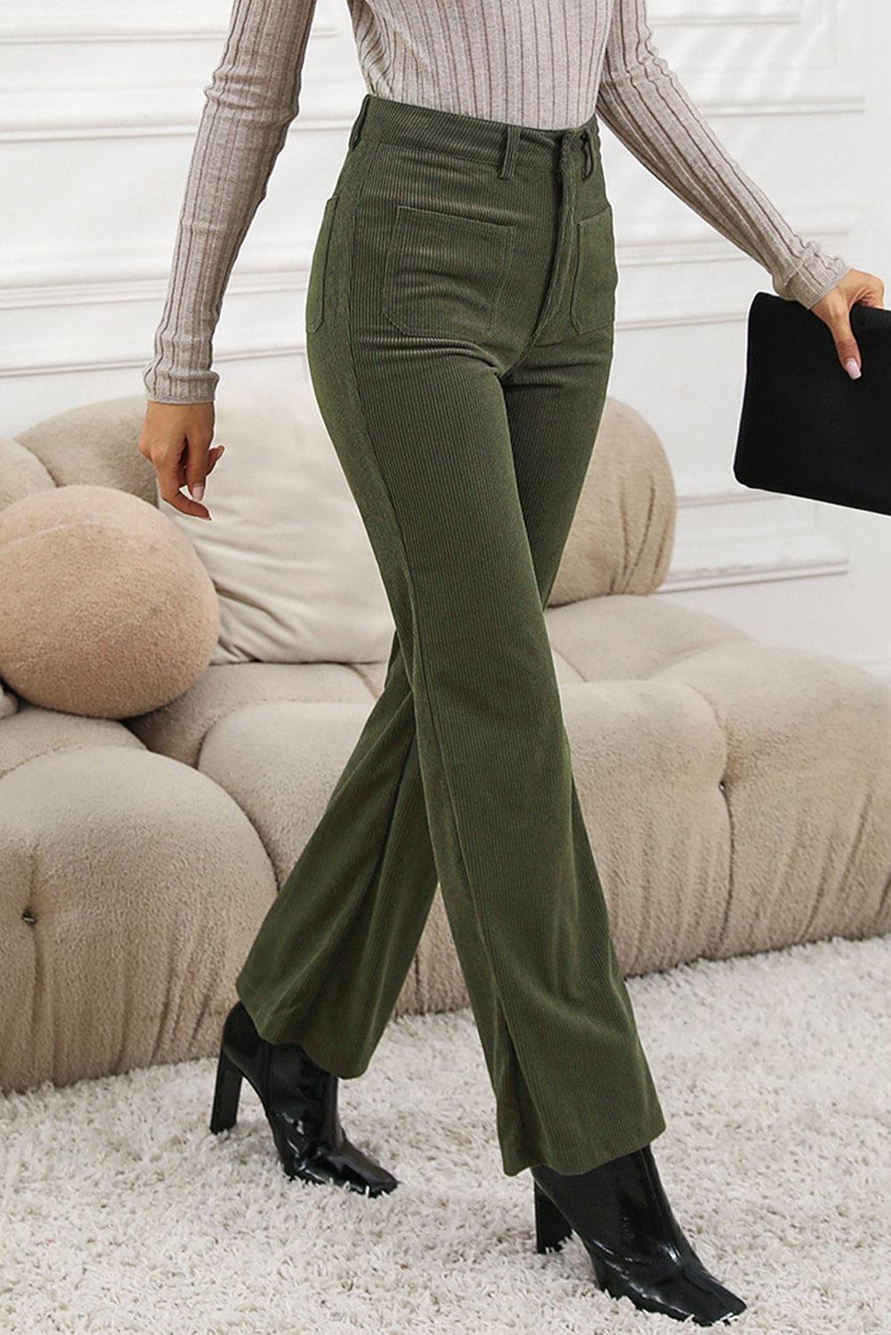 High Waist Pockets Corduroy Flare Leg Pants - The Fair Lady Shop