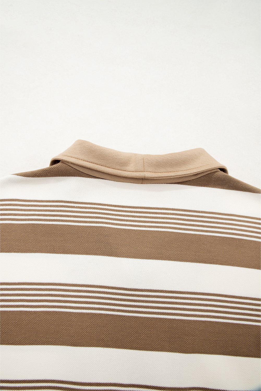 Khaki Striped Pullover Sweatshirt - Cozy Zipper Collar Design