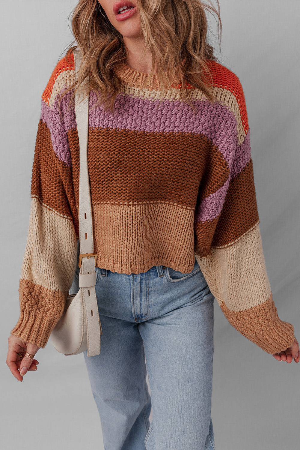 Multicolour Cropped Colorblock Knitted Sweater