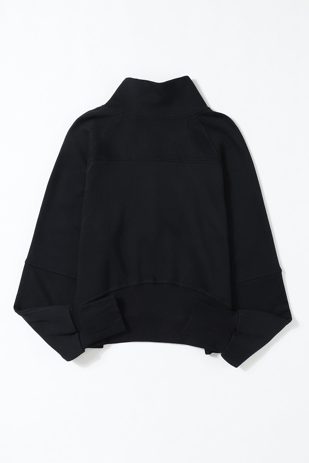 Black Zip Up Stand Collar Ribbed Thumbhole Sleeve Sweatshirt - The Fair Lady Shop