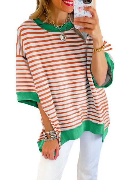 Pink Stripe Colorblock Drop Sleeve Oversized T Shirt - The Fair Lady Shop