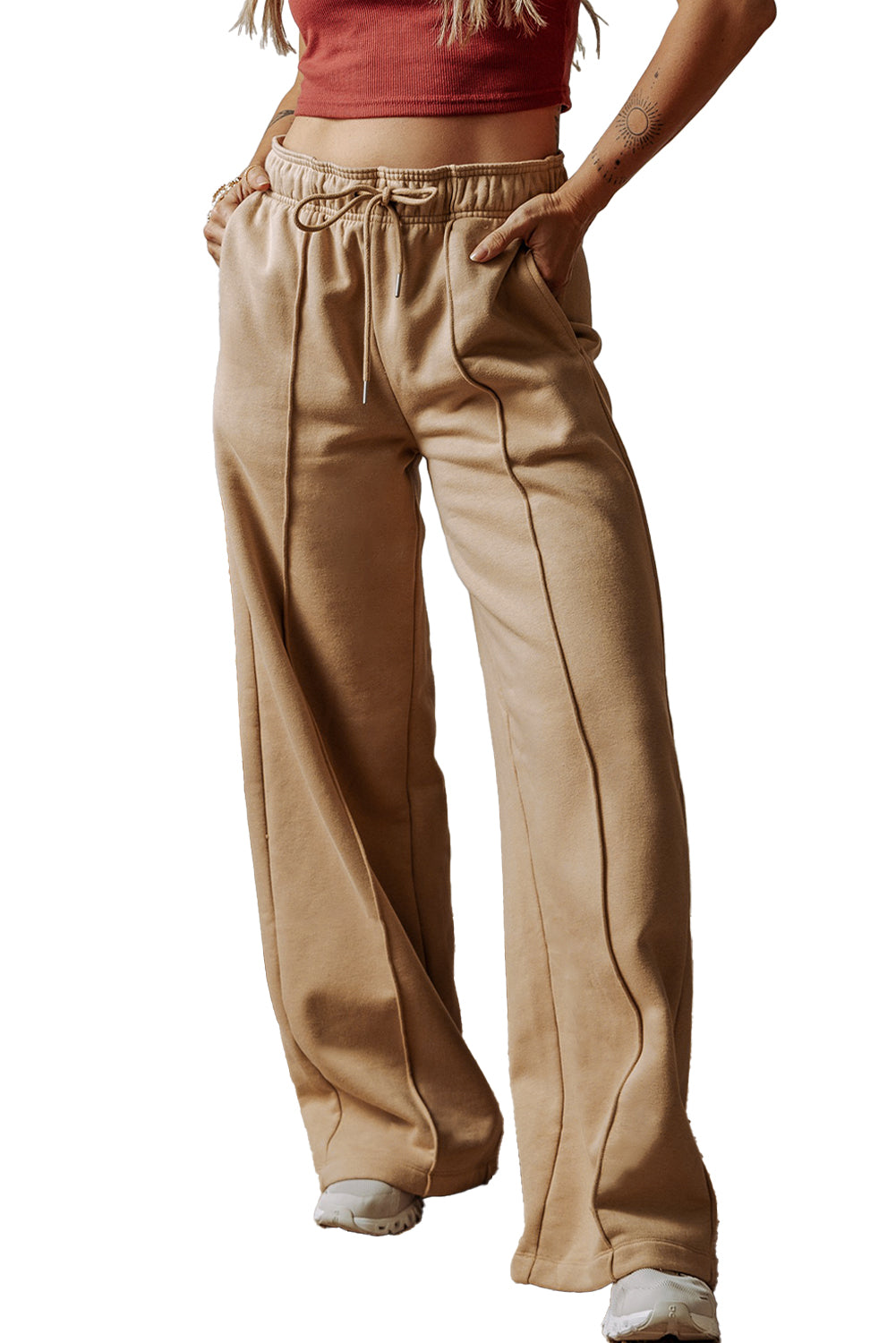 Smoke Gray Exposed Seam Drawstring High Waist Wide Leg Pants - The Fair Lady Shop