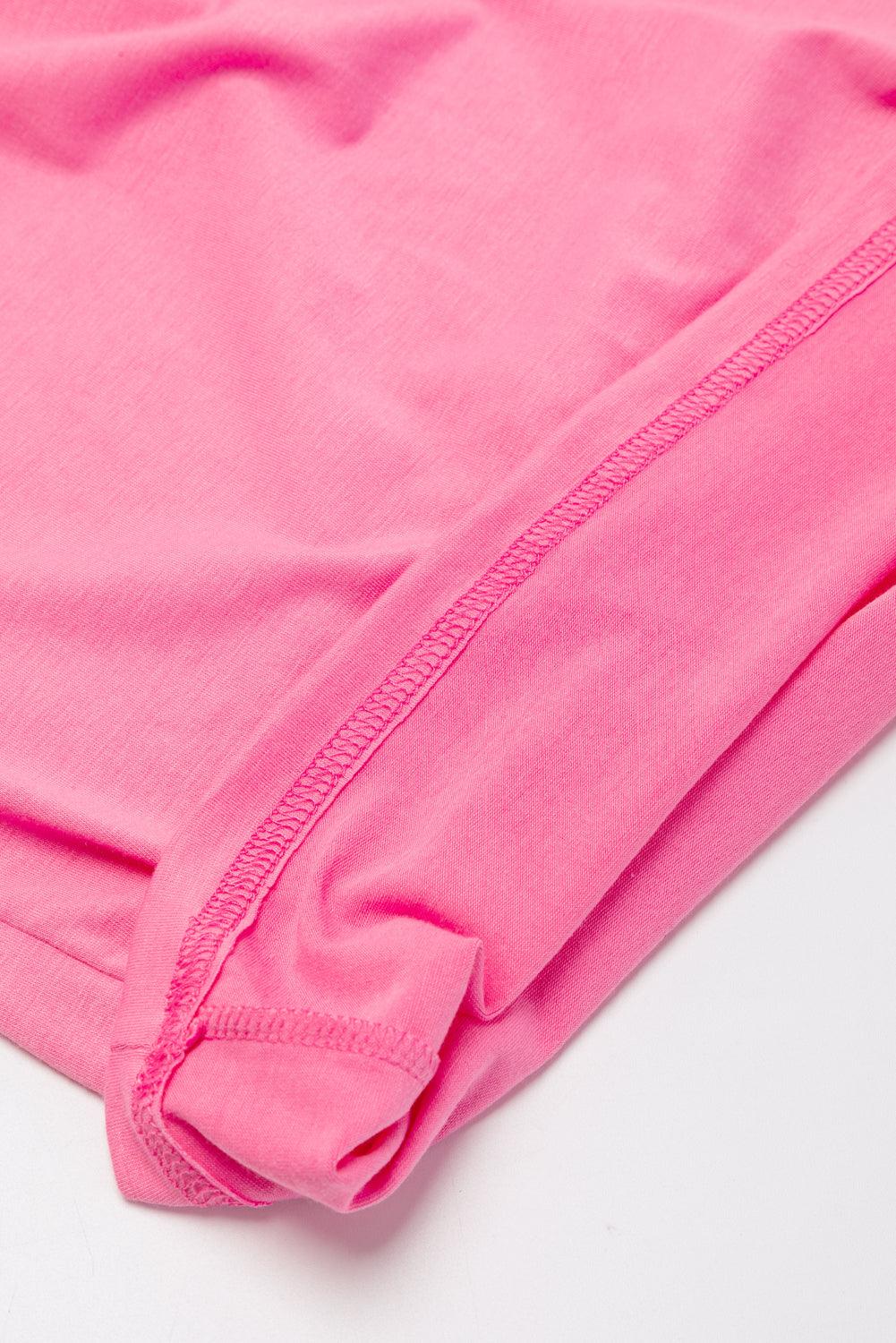 Strawberry Pink Plain Slim Fit Crop Top And Wide Leg Pants Set - The Fair Lady Shop