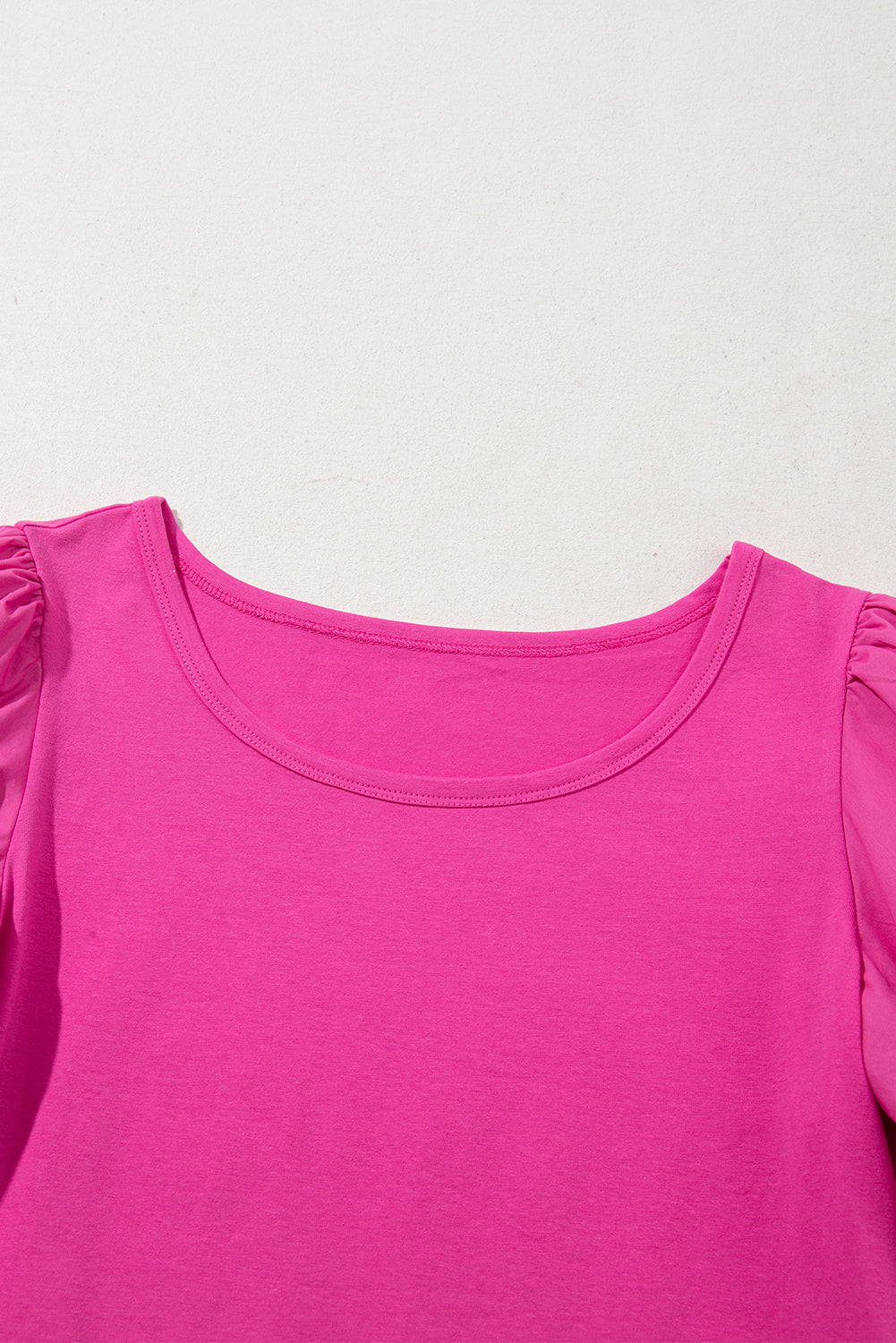 Strawberry Pink Casual Round Neck Bubble Sleeve T-shirt - The Fair Lady Shop