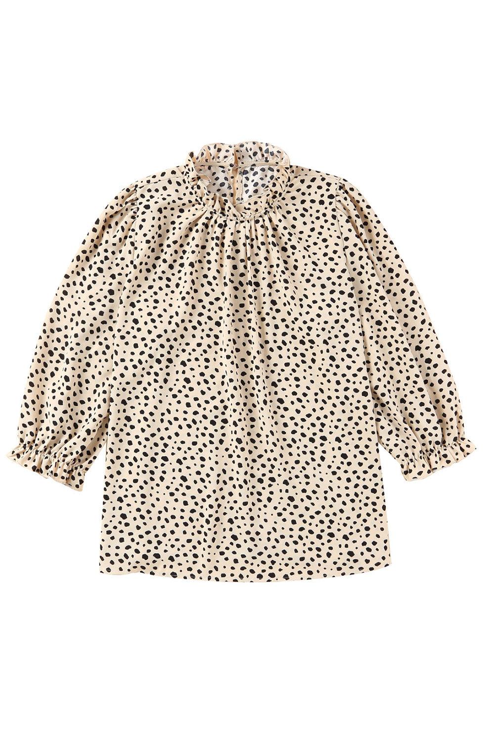 Brown Leopard Print Frill Neck 3/4 Sleeves Blouse - The Fair Lady Shop