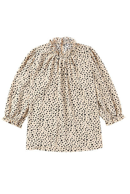 Brown Leopard Print Frill Neck 3/4 Sleeves Blouse - The Fair Lady Shop