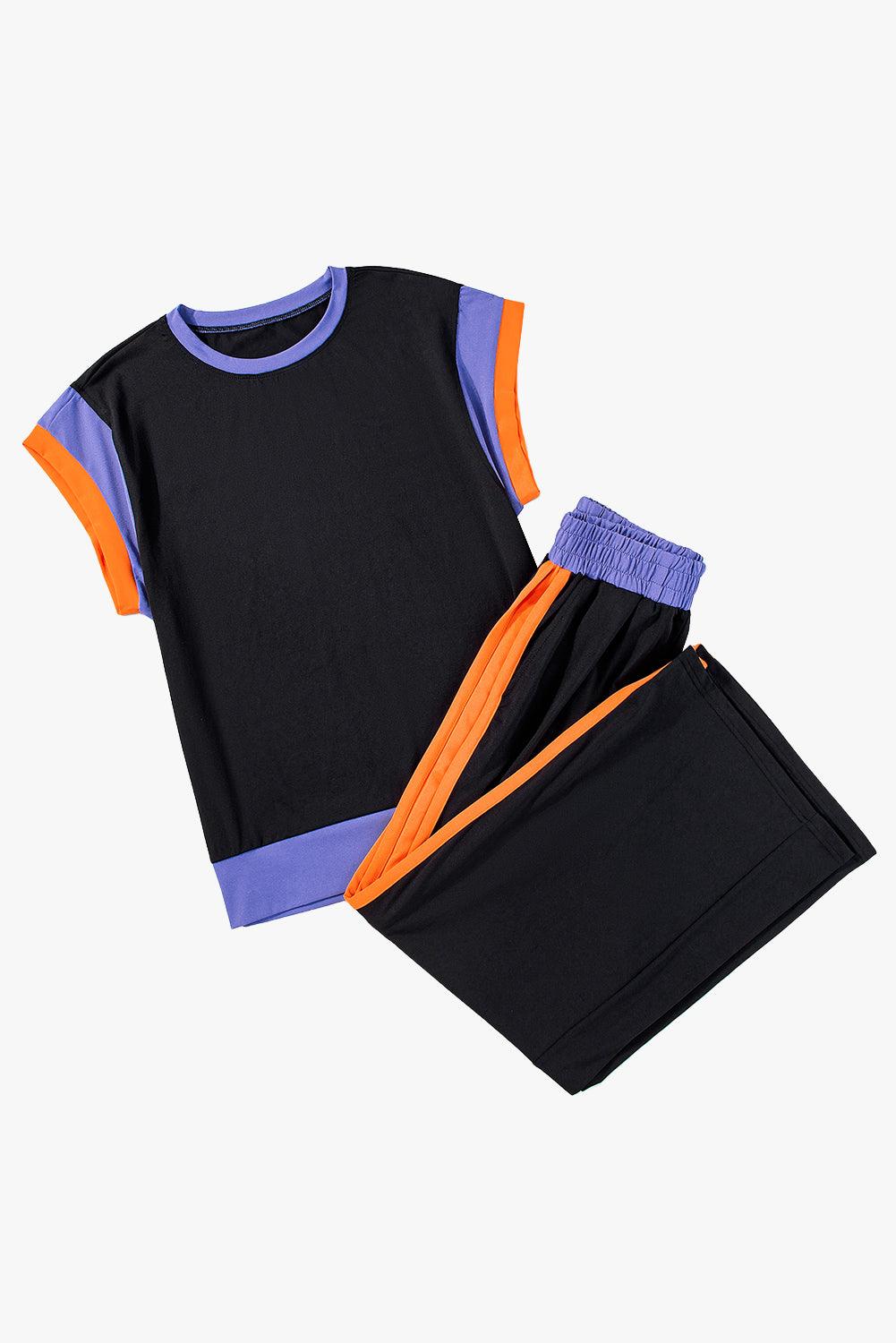 Chestnut Colorblock Cap Sleeve Tee and Wide Leg Pants Set - The Fair Lady Shop