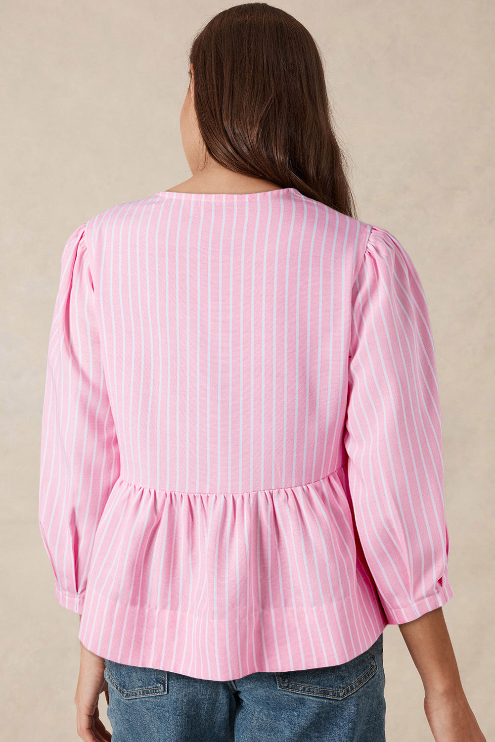 Pink Striped Print Sweet Bow Tie Blouse - The Fair Lady Shop