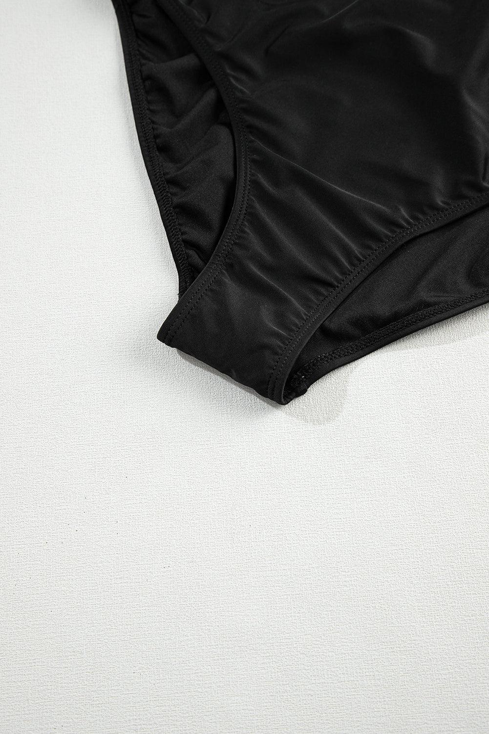 Black Striped Mesh Knotted Hem Tankini Swimsuit - The Fair Lady Shop