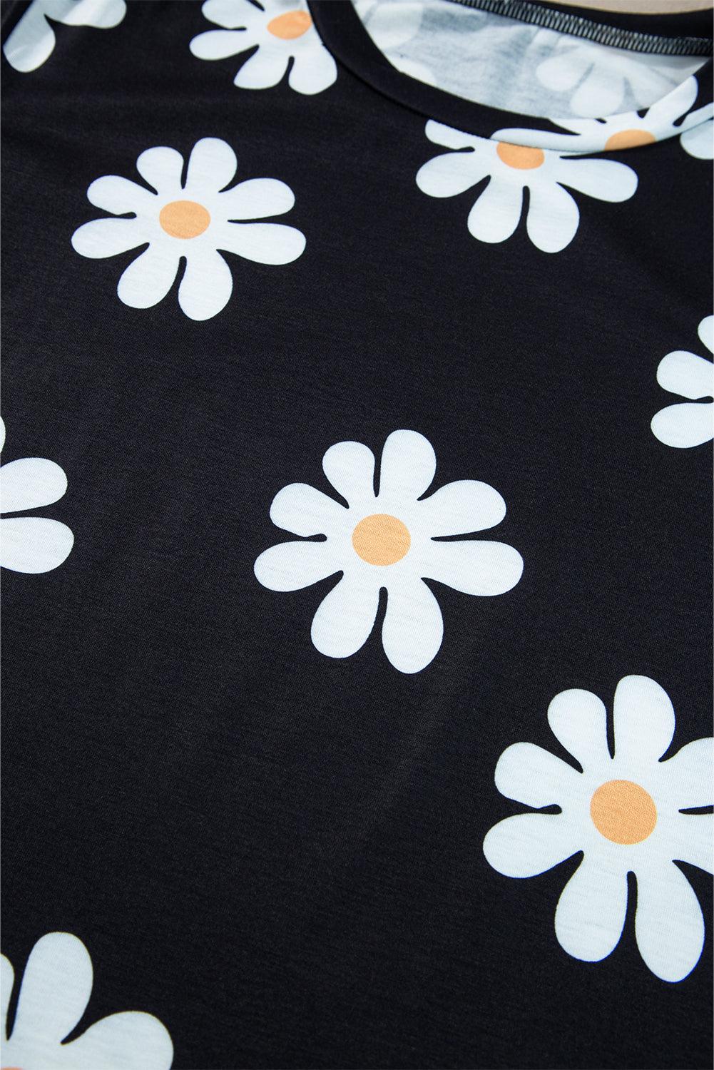 Sky Blue Daisy Print Crewneck T Shirt - The Fair Lady Shop