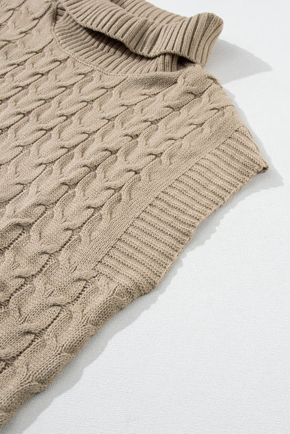 Light Beige Turtleneck Short Dolman Sleeve Cable Knit Sweater - The Fair Lady Shop