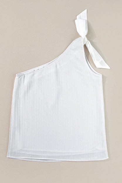 White Solid Color Asymmetrical Knot Textured Sleeveless Shirt - The Fair Lady Shop