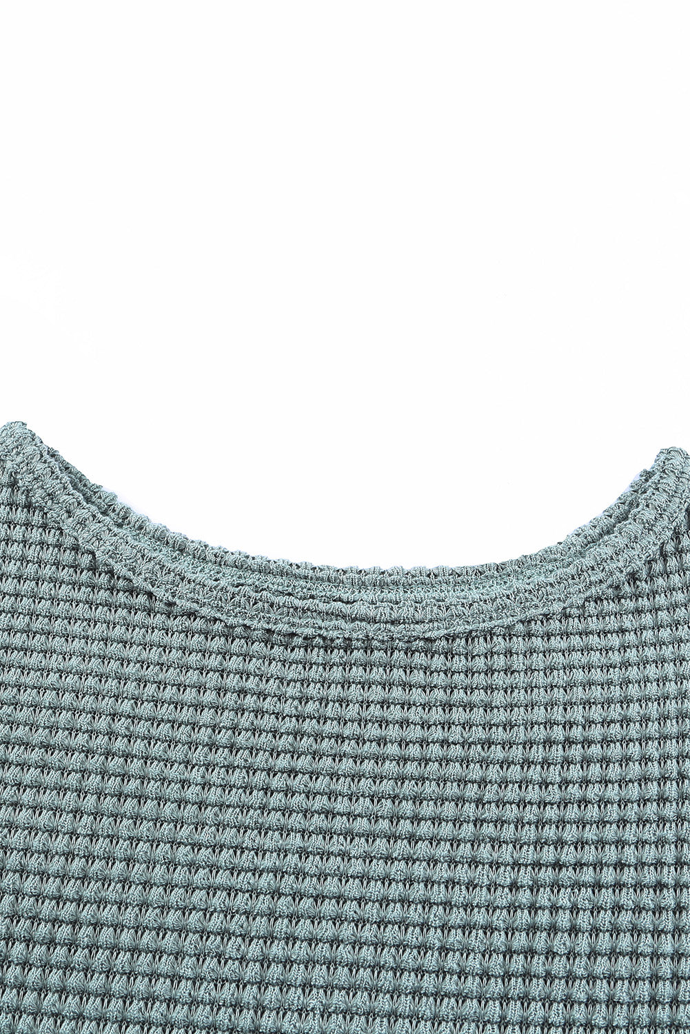 Green Waffle Knit Drop Shoulder Long Sleeve Top - The Fair Lady Shop