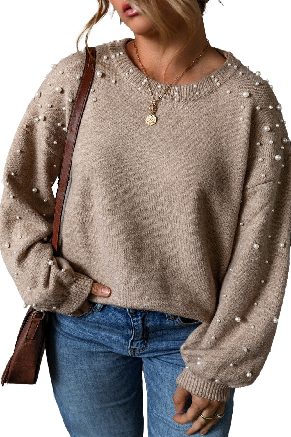 Smoke Gray Plus Size Pearl Pullover Sweater - The Fair Lady Shop