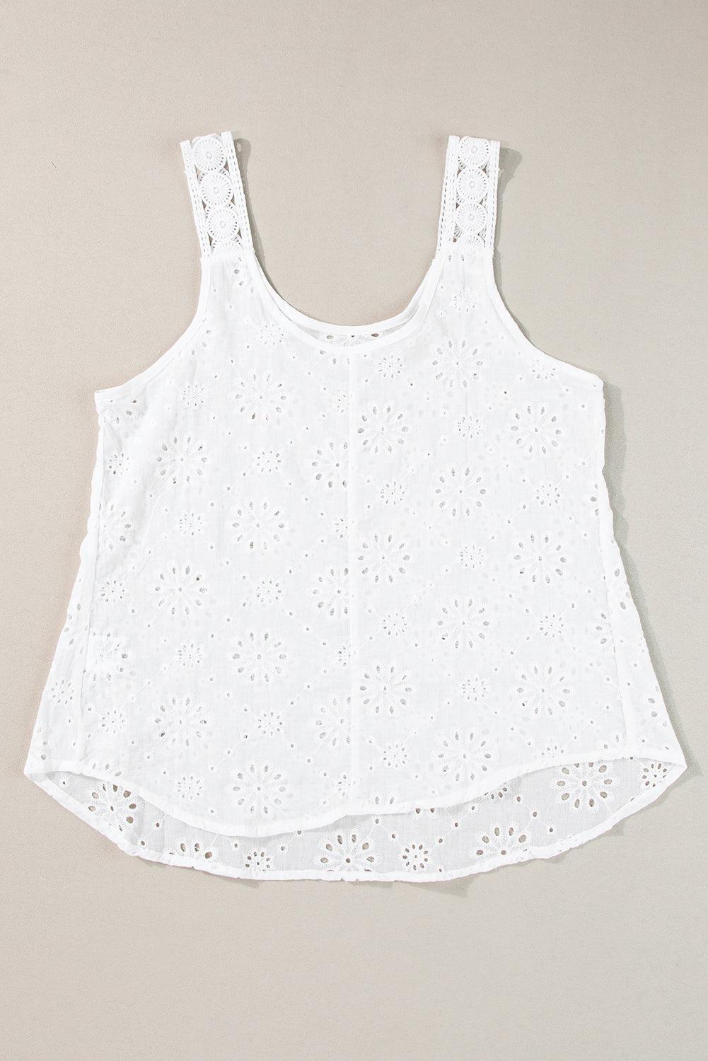 White Eyelet Embroidery Flowy Tank Top - The Fair Lady Shop