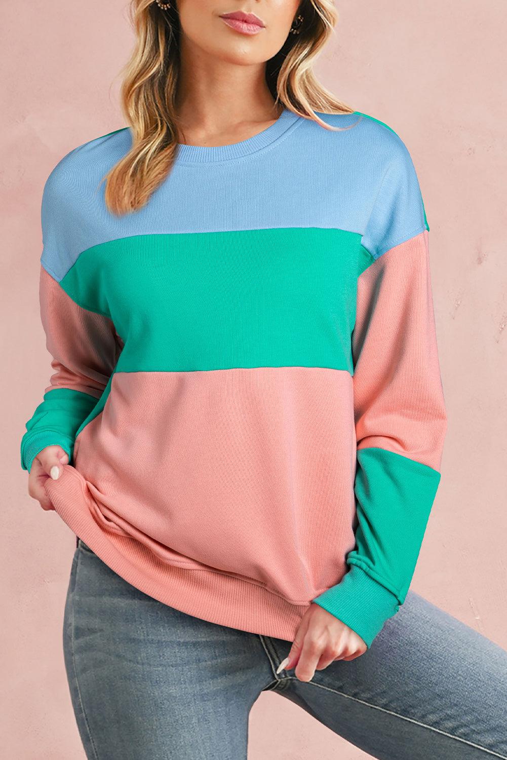 Meadow Mauve Colorblock Patchwork Drop Shoulder Sweatshirt - The Fair Lady Shop