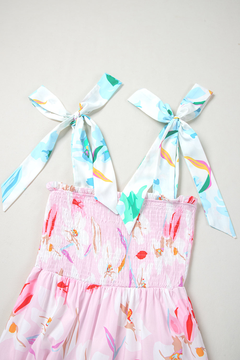 Pink Floral Print Knotted Shoulder Smocked Maxi Dress - The Fair Lady Shop