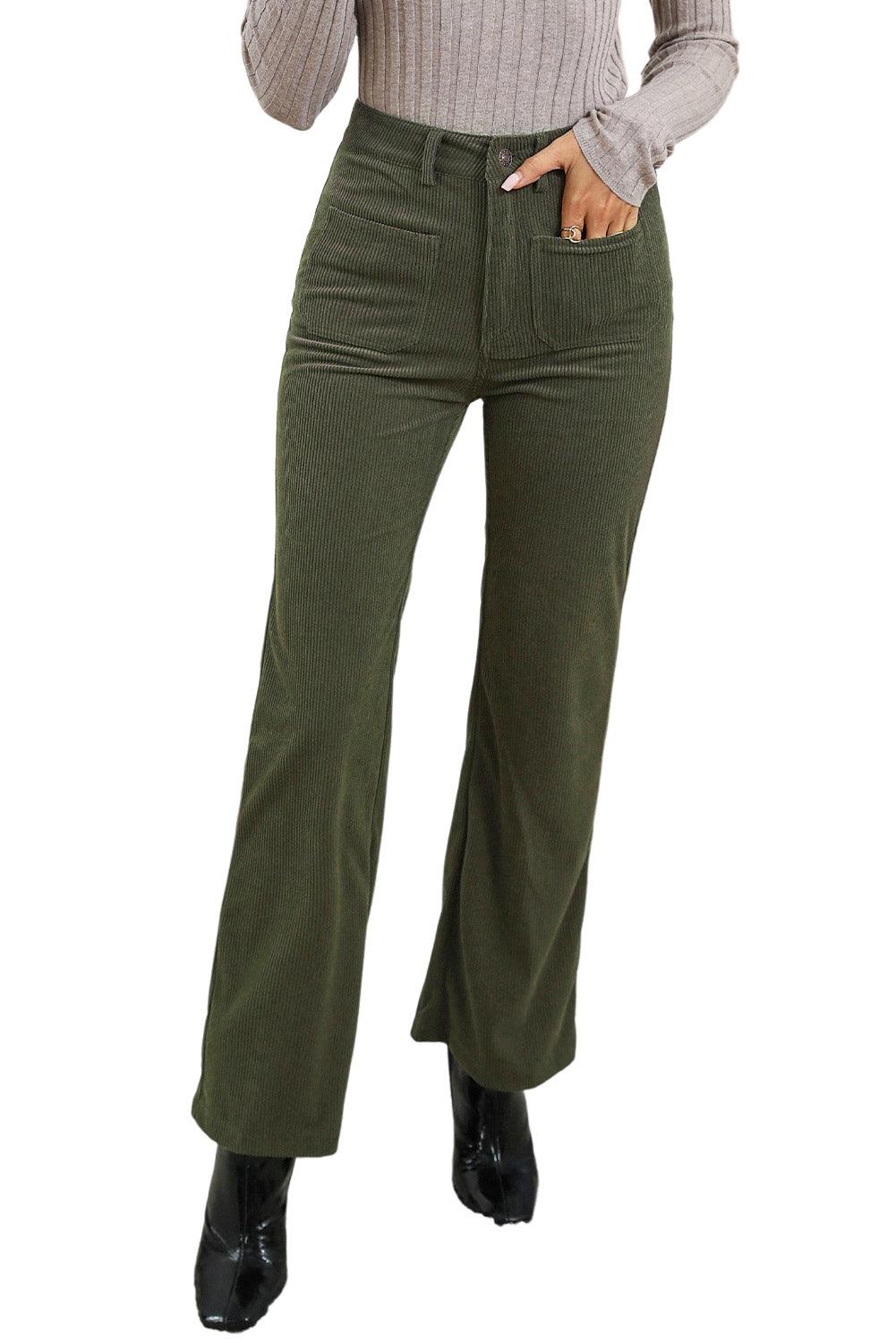 High Waist Pockets Corduroy Flare Leg Pants - The Fair Lady Shop