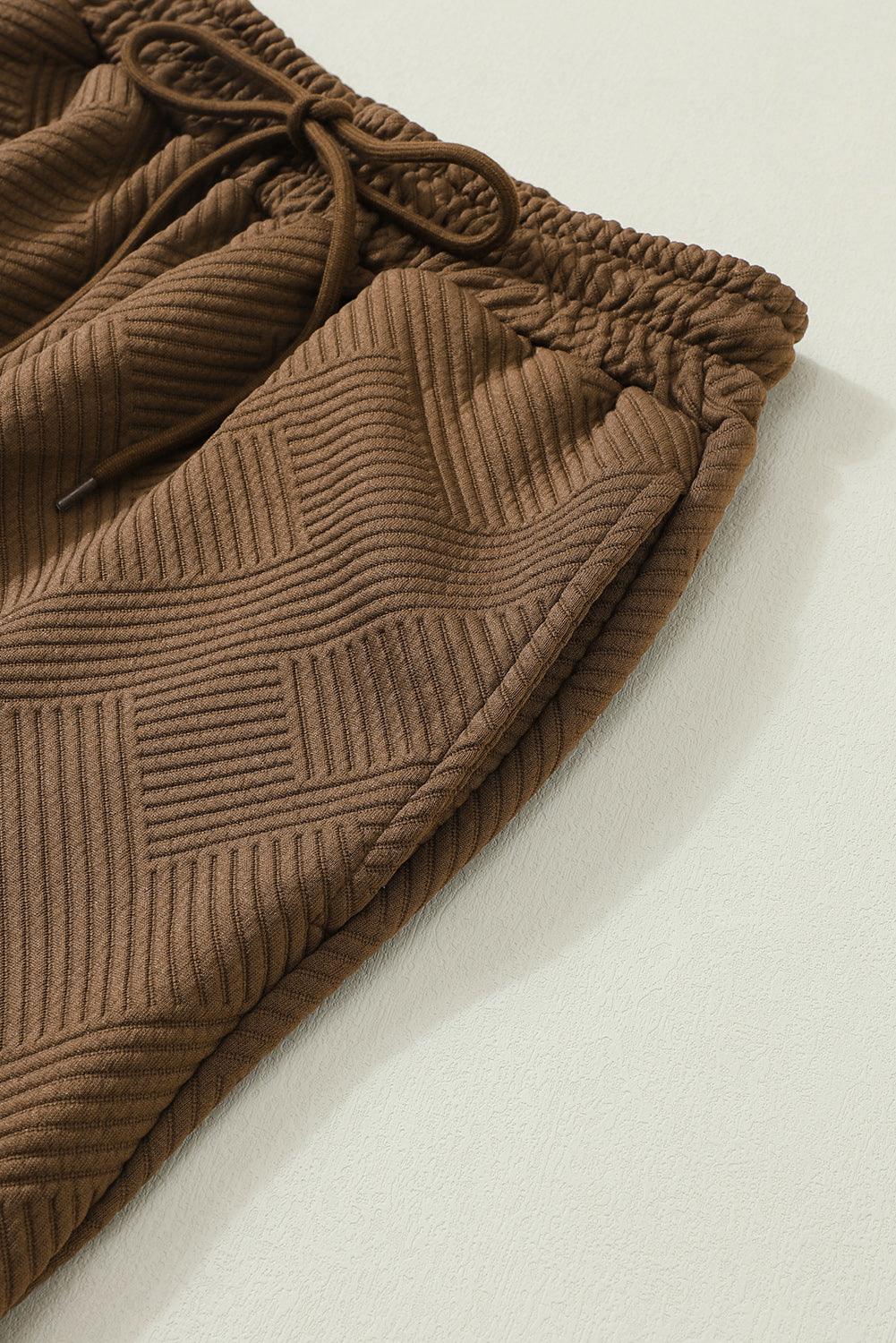 Dark Brown Textured Loose Slouchy Long Sleeve Top and Pants Set - The Fair Lady Shop
