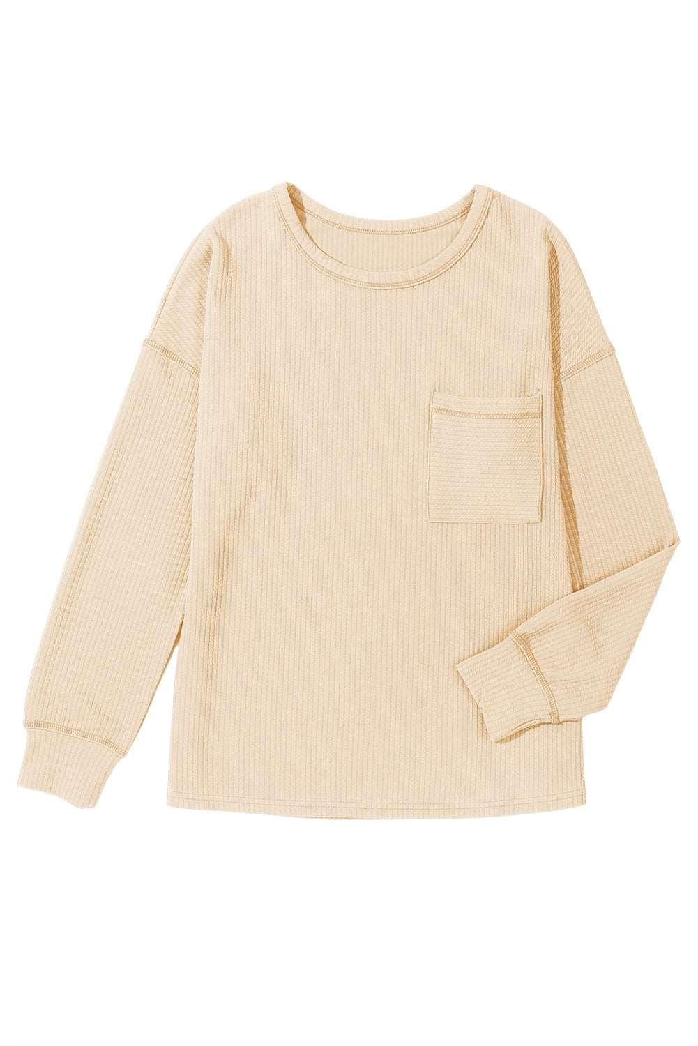 Apricot Pocketed Ribbed Long Sleeve Top - The Fair Lady Shop