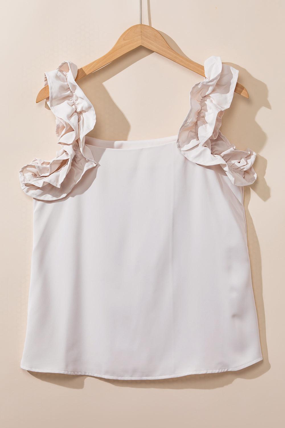 Oatmeal Solid Ruffle Trim Sleeveless Blouse - The Fair Lady Shop