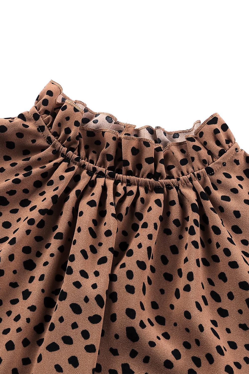 Brown Leopard Print Frill Neck 3/4 Sleeves Blouse - The Fair Lady Shop