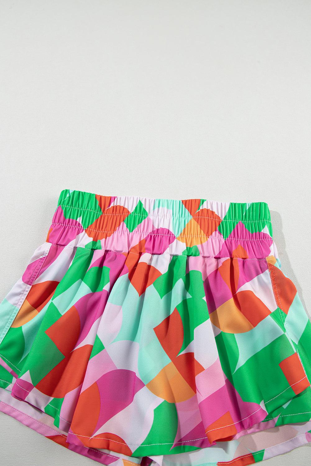 Purple Abstract Print Smocked Waist Flared Shorts - The Fair Lady Shop
