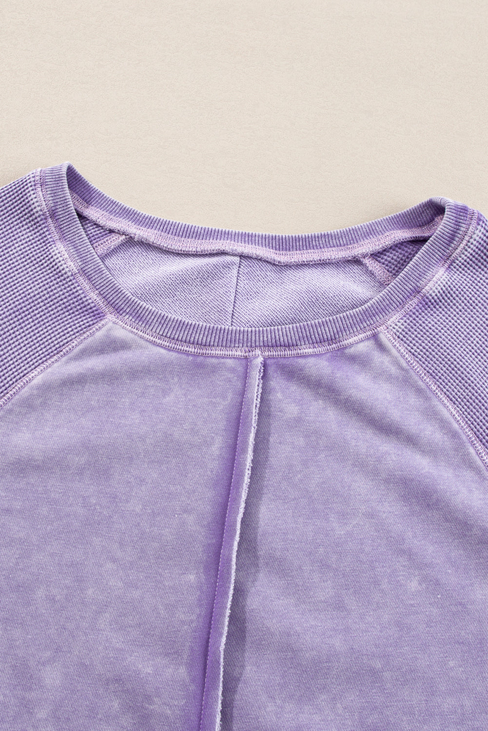 Orchid Petal Waffle Patchwork Raglan Sleeve Exposed Seam Sweatshirt - The Fair Lady Shop
