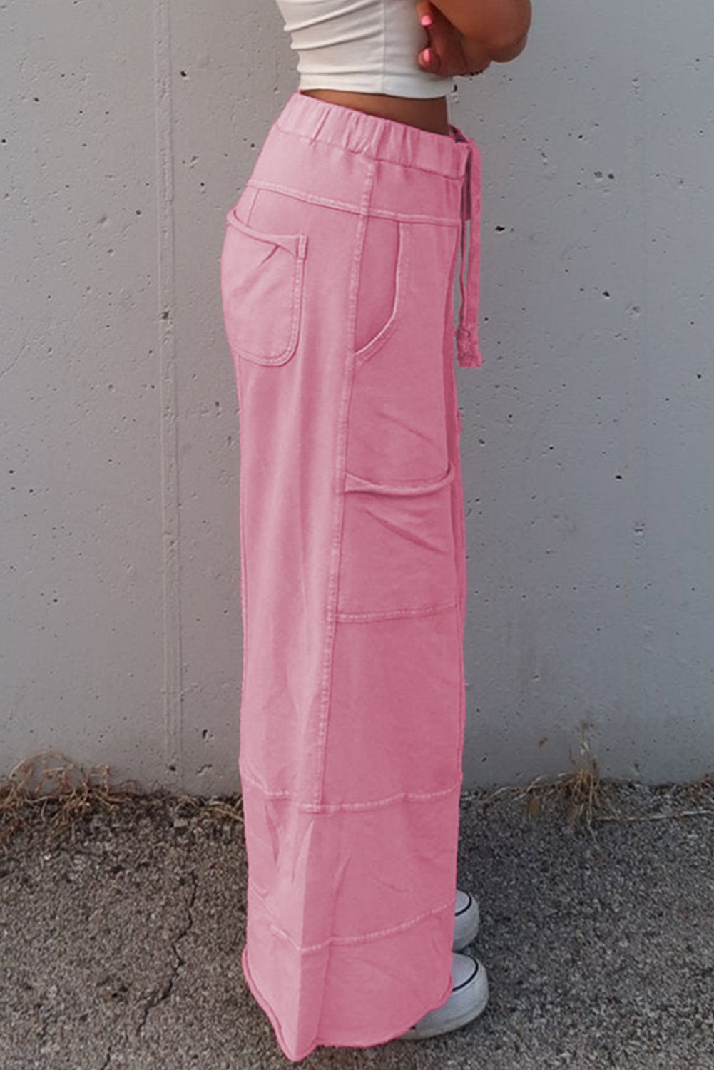 Bonbon Mineral Wash Exposed Seam Wide Leg Cargo Pants - The Fair Lady Shop